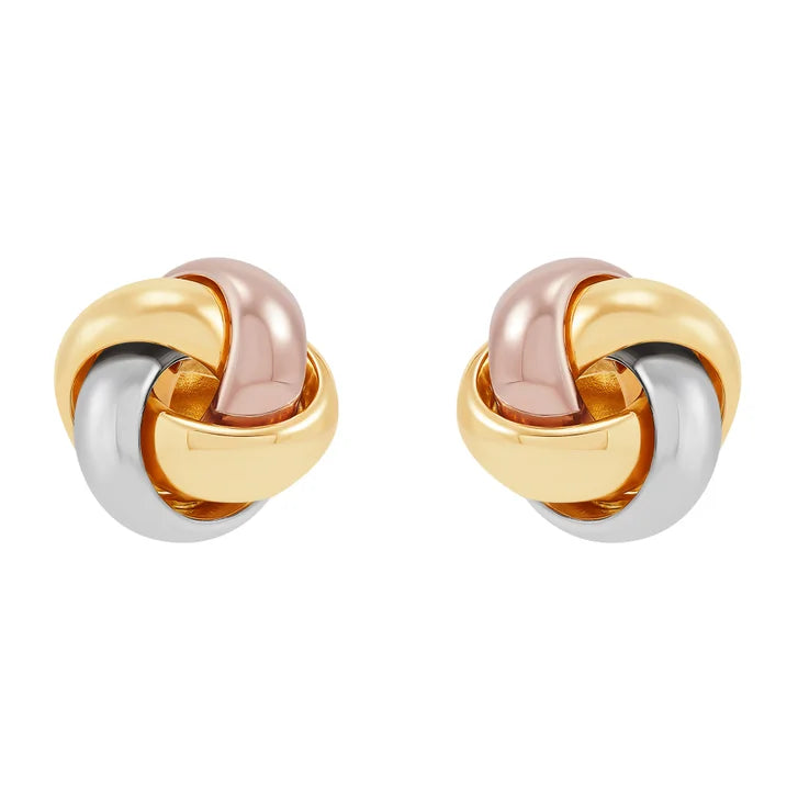 High Polish Love Knot Earrings in Tri-colour Gold
