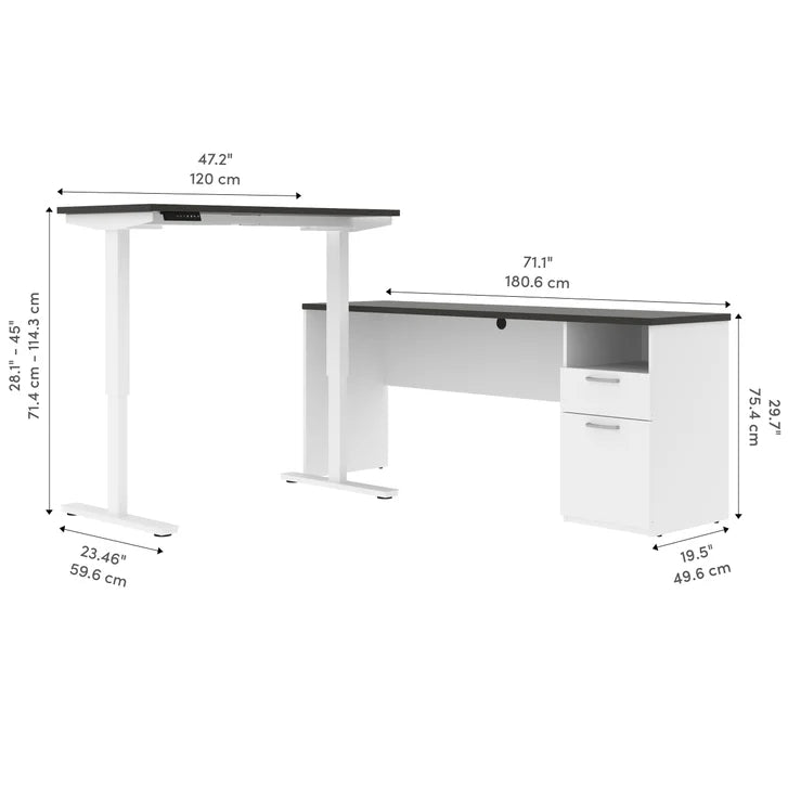 Bestar Upstand 2-piece L-shaped Workstation with Height Adjustable Desk