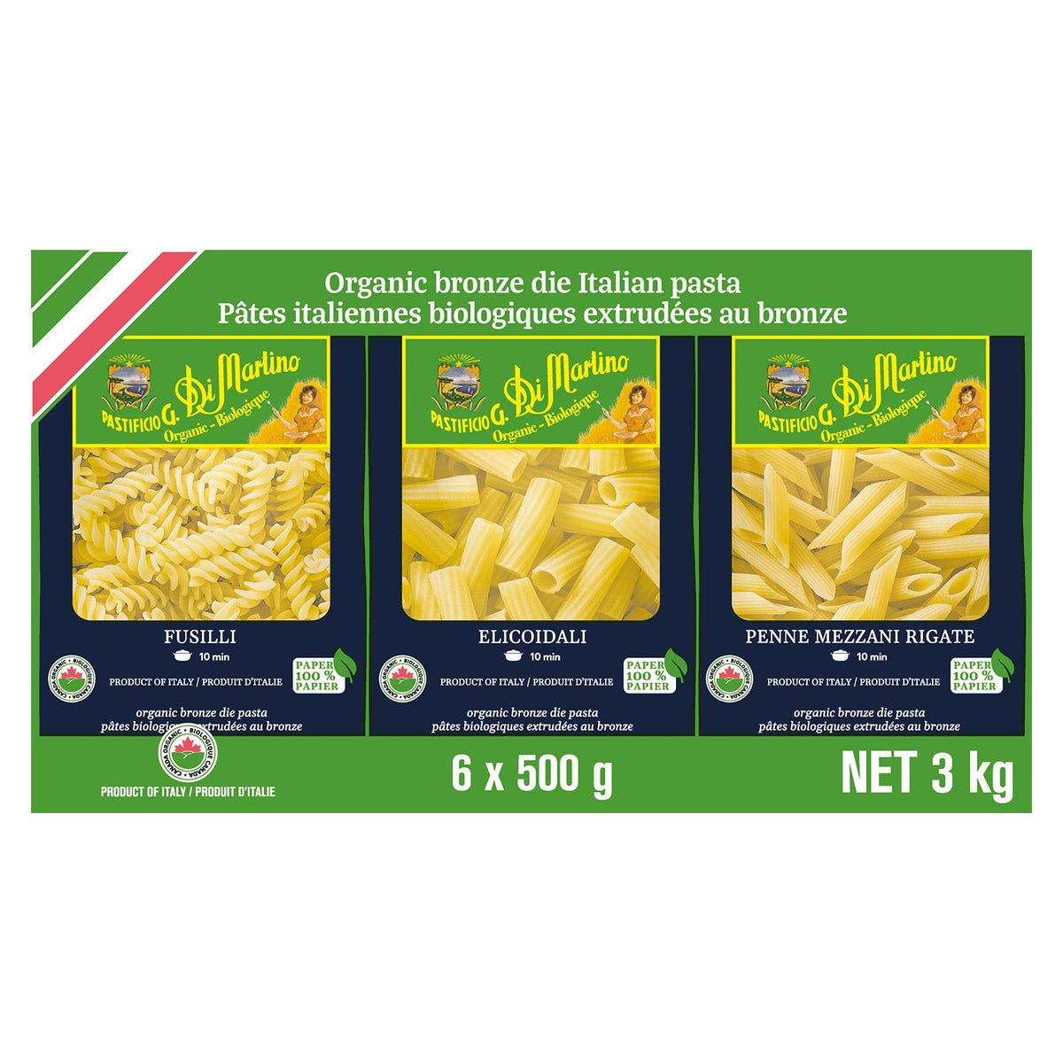 Di Martino Organic Pasta Variety Pack, 6 × 500 g