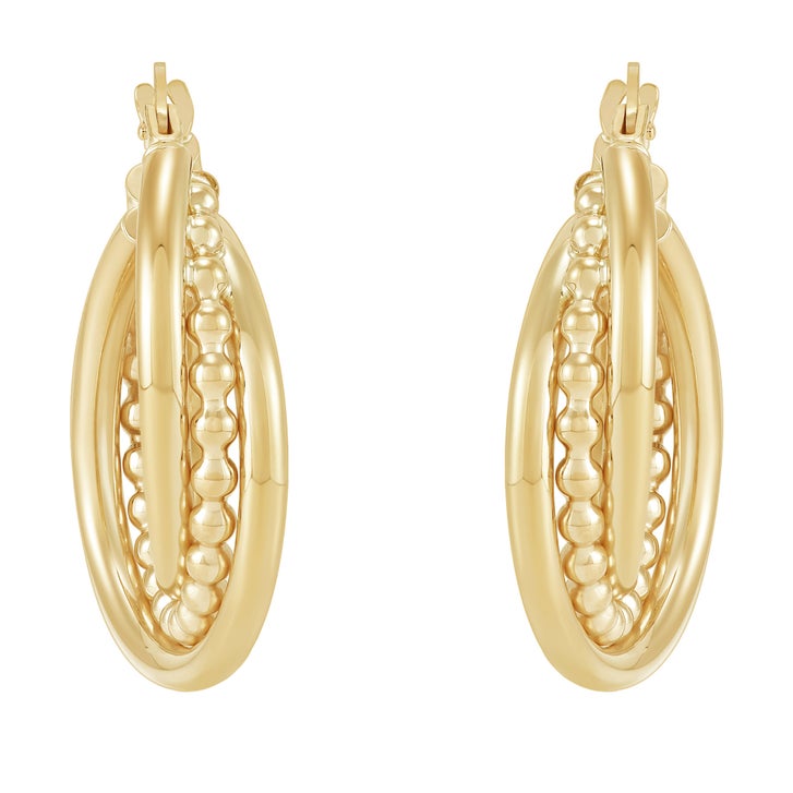 Hoop Earrings with Bead Tubing in Yellow Gold