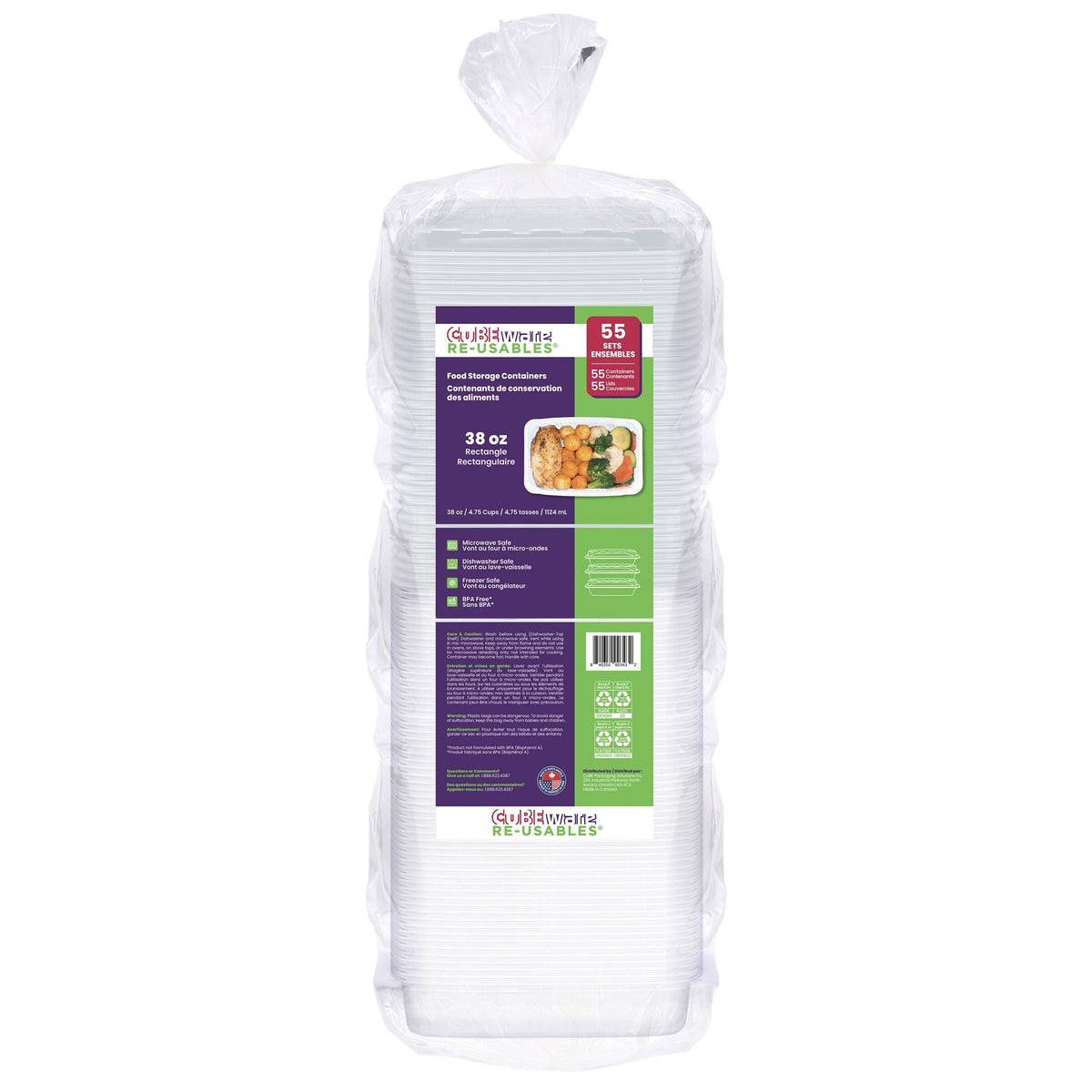 Cubeware 38 oz Rectangular Food Container 55-pack