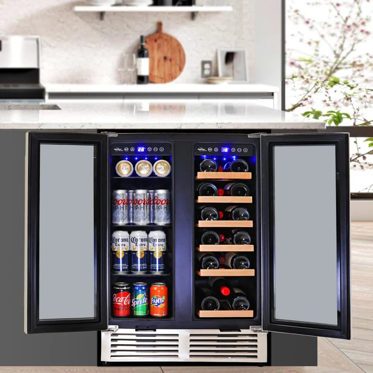 Koolatron 23.5 in. Stainless Steel Built-in Dual Zone Beverage Center for 18-Bottles and 56 Cans
