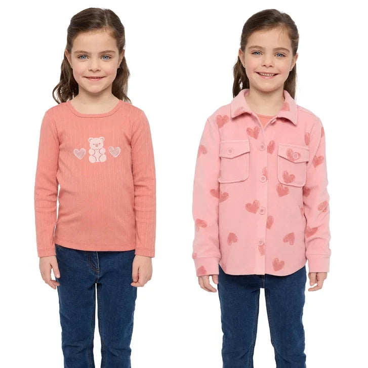 Pekkle Boys' and Girls' Micro Polar Long Sleeve Fleece Shirt and Tee, 2-piece