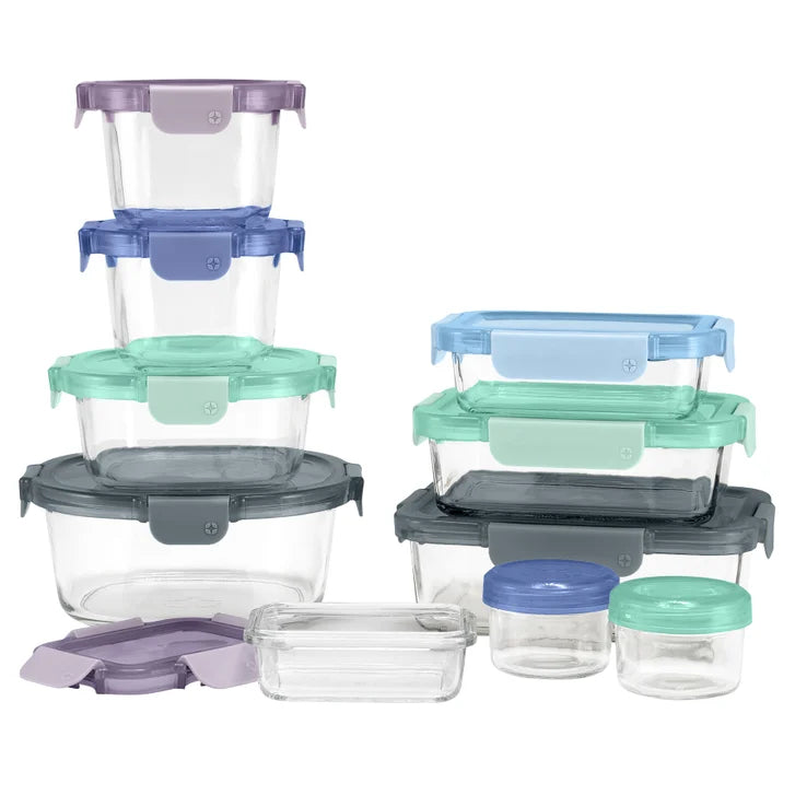 Ello Colour Lock Mixed Glass Food Storage Set, 20-piece