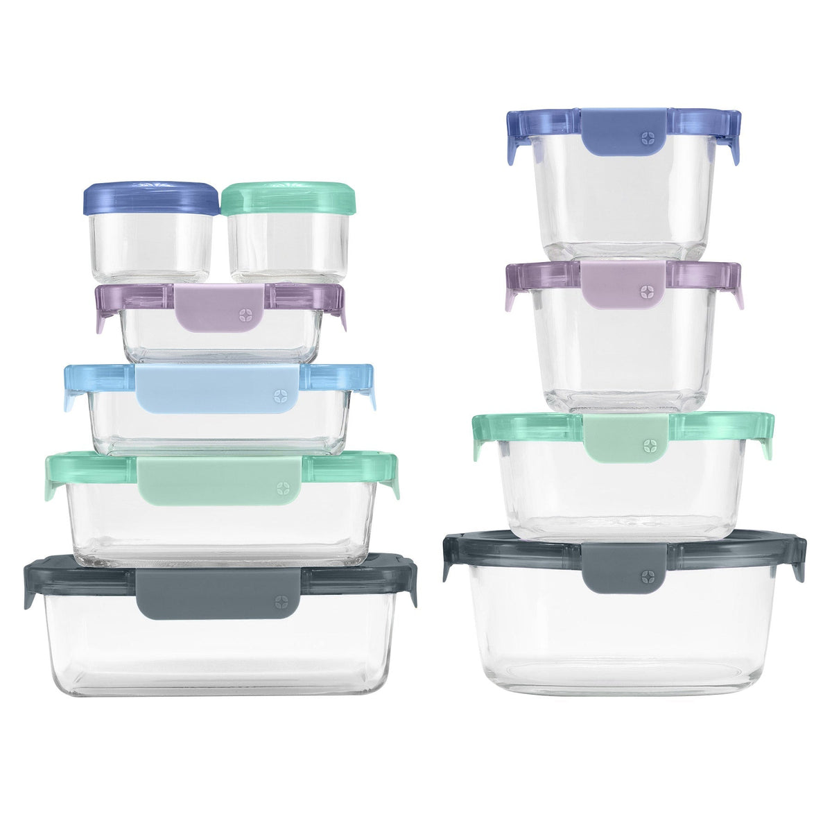 Ello Colour Lock Mixed Glass Food Storage Set, 20-piece