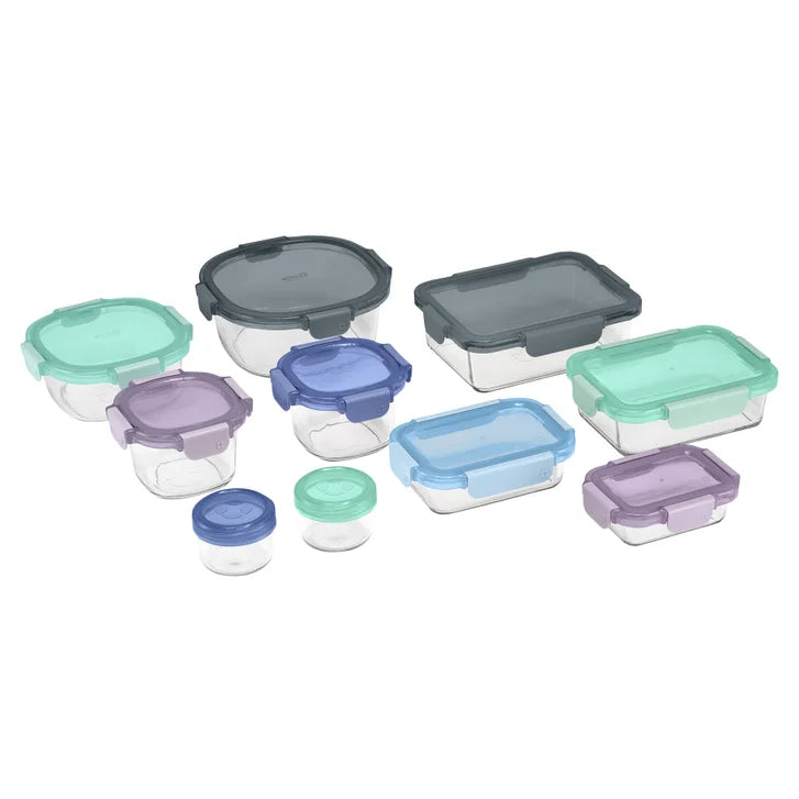 Ello Colour Lock Mixed Glass Food Storage Set, 20-piece