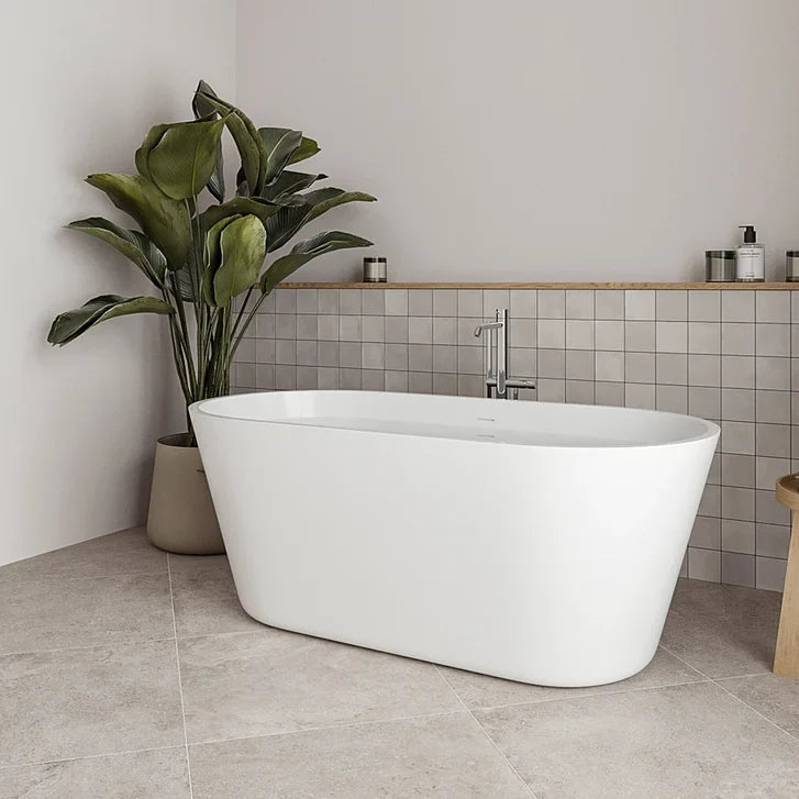 Streamline 59 in. Freestanding Bathtub with Expandable Bamboo Bathtub Caddy
