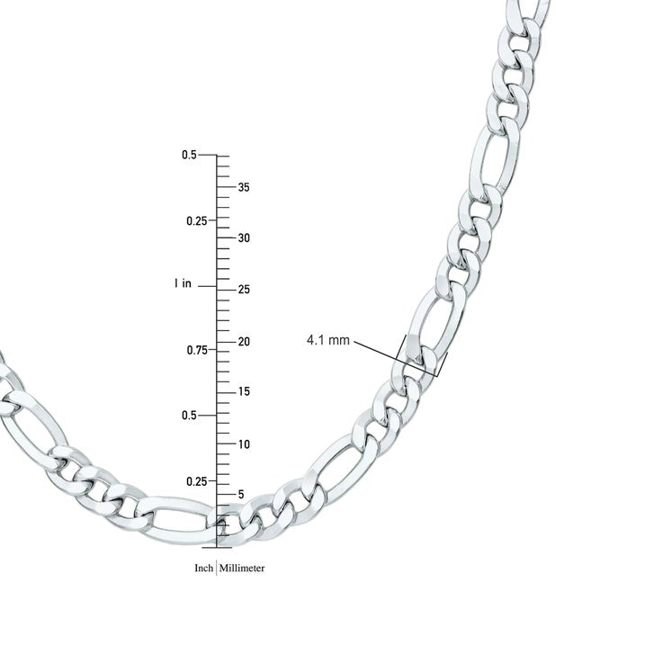 Diamond Cut Figaro Pave Necklace - White Gold