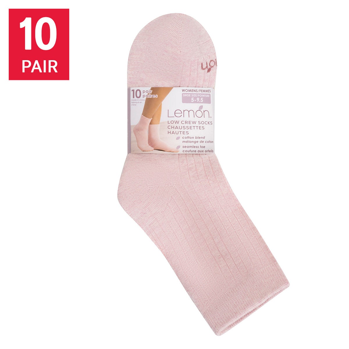 Lemon Casual Ribbed Low Crew Socks, 10-pack