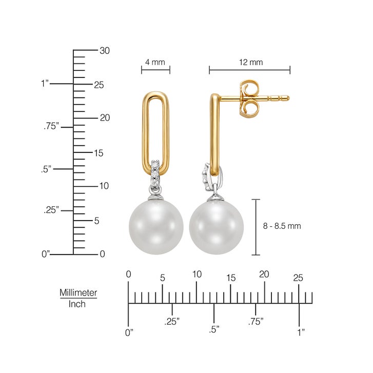 8 – 8.5 mm Cultured Freshwater Pearl and Diamond Earrings (0.03 ctw)
