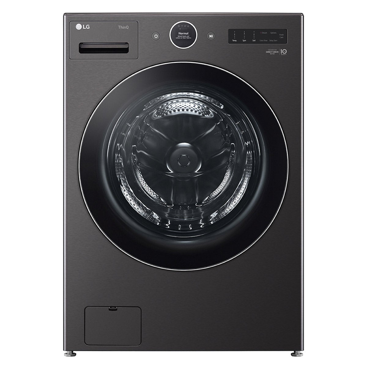 LG 5.8 cu ft. Black Steel ThinQ AI Wi-Fi Enabled Mega Capacity Steam Front Load Washer with ezDispense