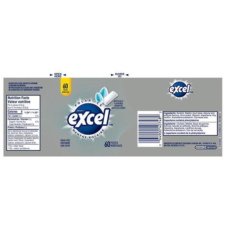 Excel Sugar-Free Gum Polar Ice, 6 × 60 pieces