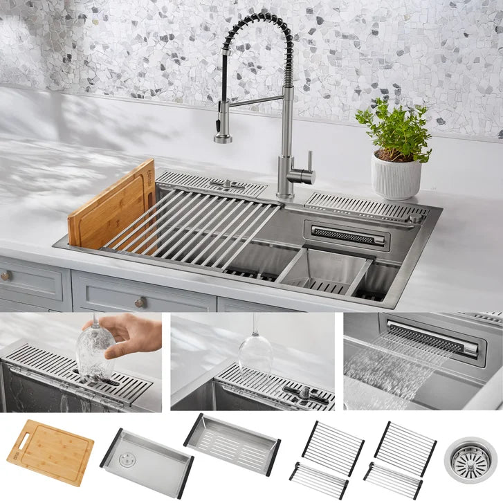 FORNO ACQUA D-WP31 33 in. Stainless Steel Kitchen Sink Workstation