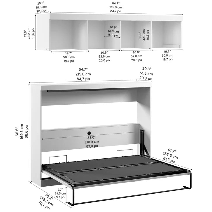 Bestar Oasis Premium Horizontal Queen Wall Bed with Overhead Storage