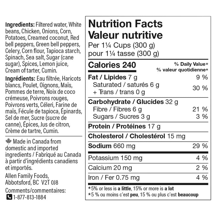 Allen Family Foods White Chicken Chili, 6 × 405 g