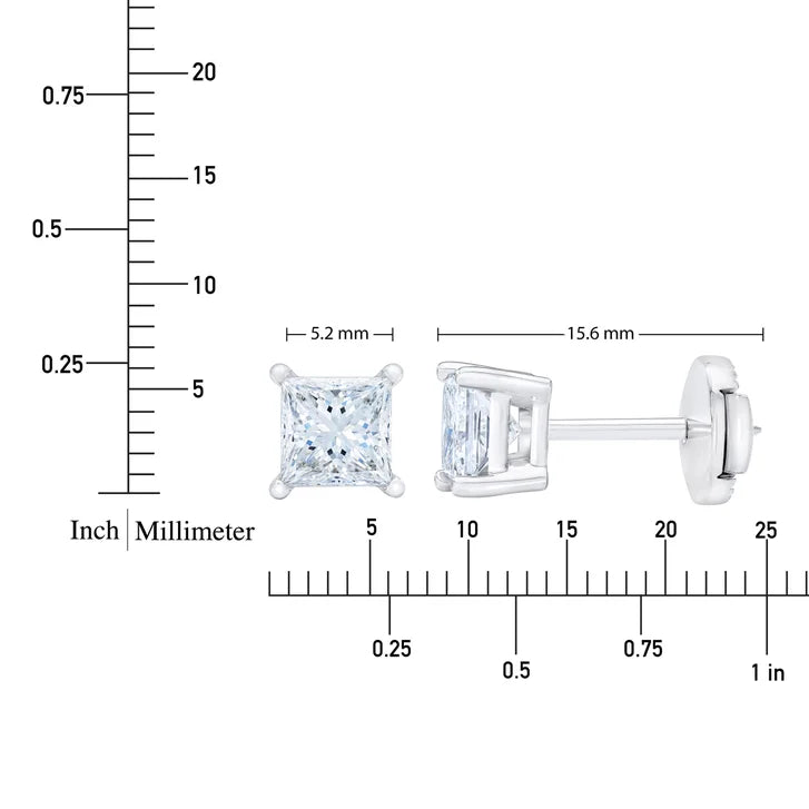 Princess Cut Diamond Stud Earrings (1.80 ctw)