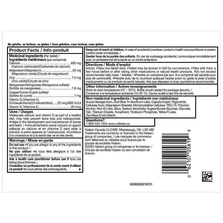 Caltrate PLUS Bone Health Supplement with 800 IU Vitamin D3 Tablets, 176-count