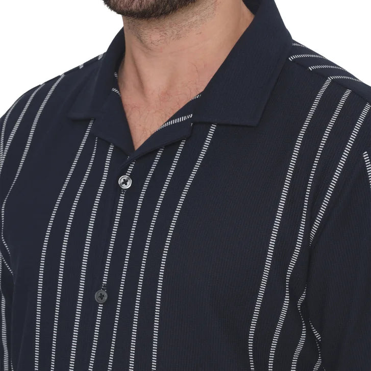 Ike Behar Men’s Vertical Stripe Textured Knit Polo Shirt