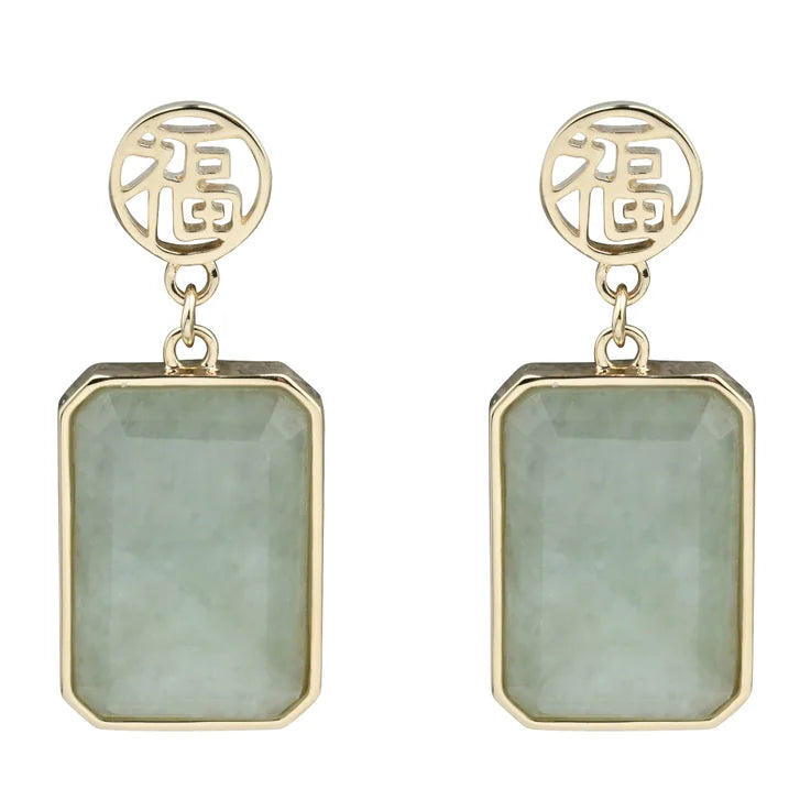 Natural Light Green Jade Drop Earrings