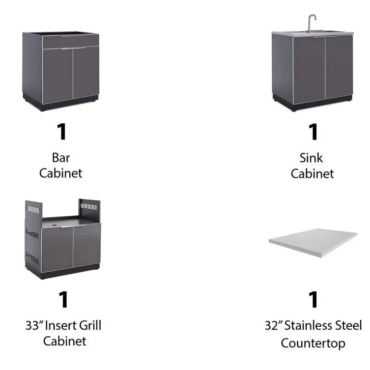 NewAge Products 4-piece Outdoor Kitchen Aluminum Set with Built-in Sink Cabinet