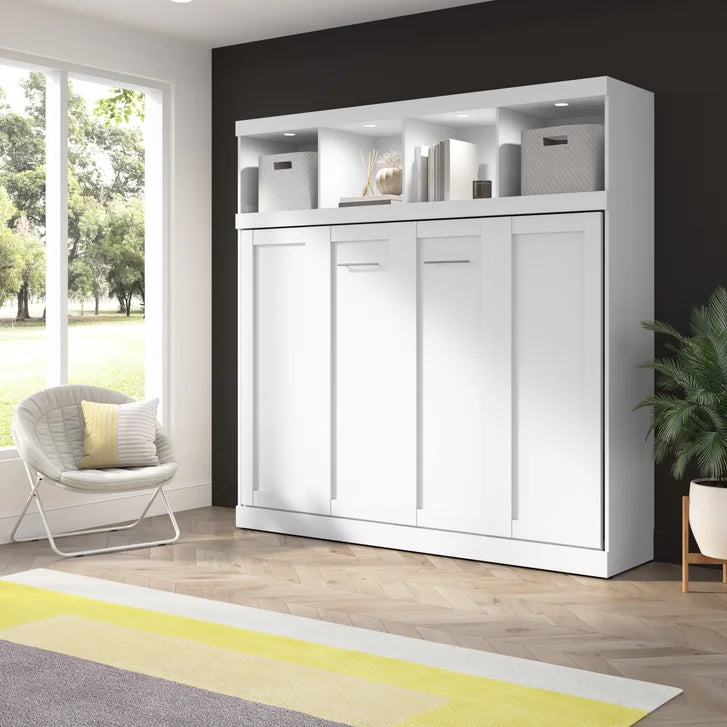 Bestar Oasis Premium Horizontal Queen Wall Bed with Overhead Storage