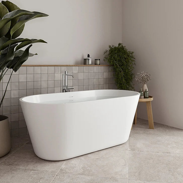 Streamline 59 in. Freestanding Bathtub with Expandable Bamboo Bathtub Caddy