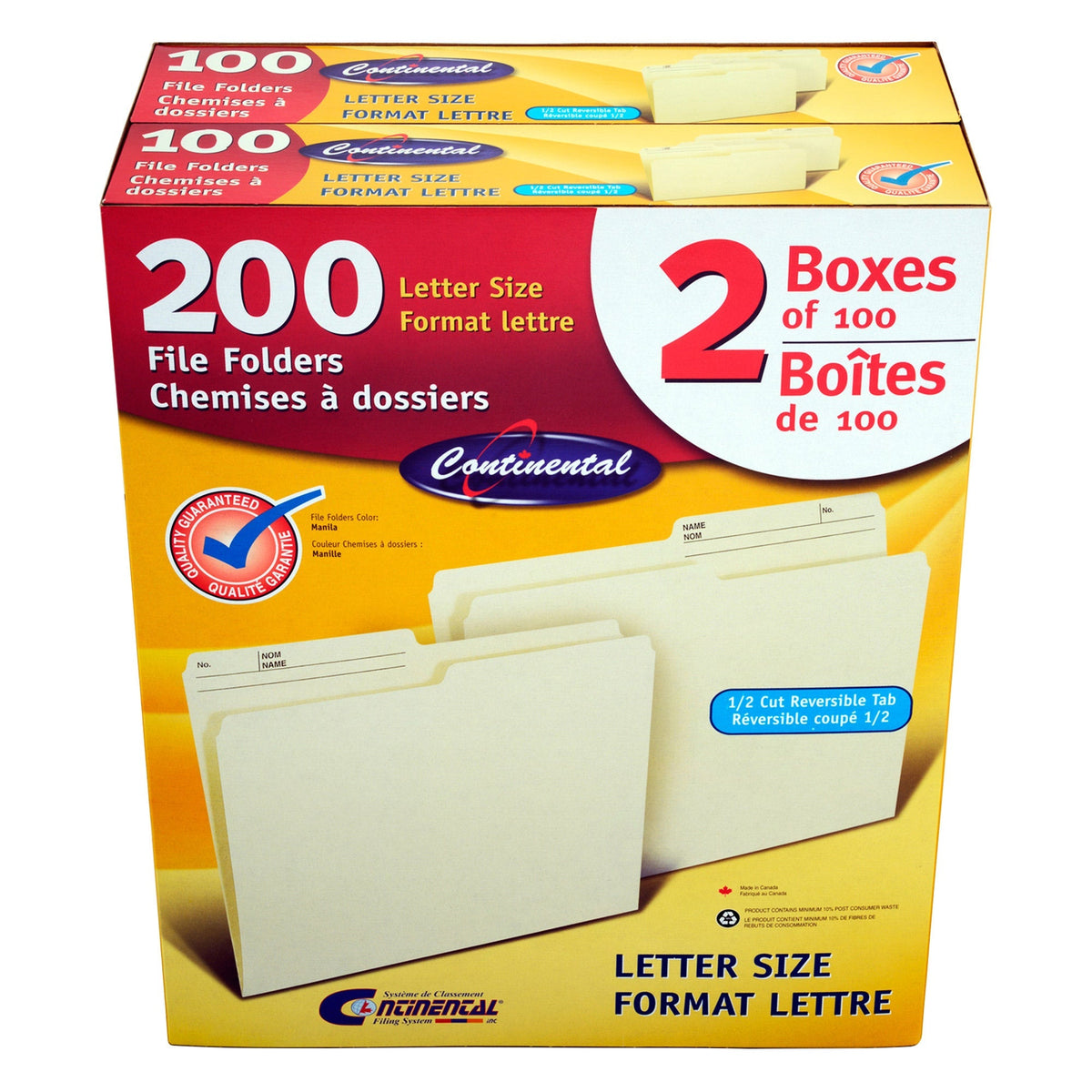 Continental Manila File Folders, Letter-size, 100 2-pack