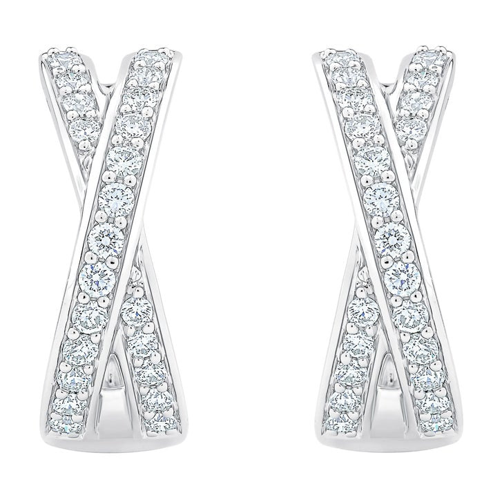 Round Brilliant Diamond X-Shaped Hoop Earrings (0.40 ctw)