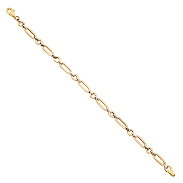 High Polish Alternating Circle and Paperclip Link Bracelet in Two-Tone Gold