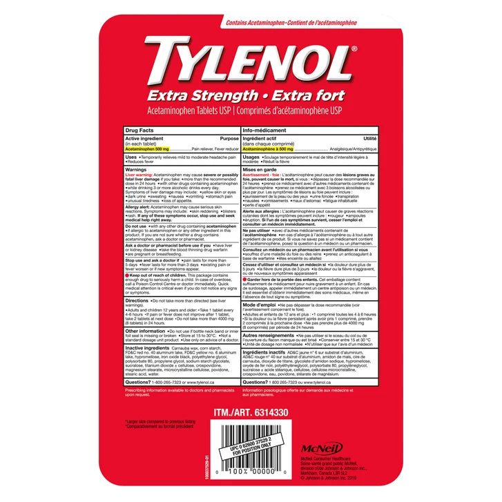 Tylenol Extra Strength 500mg eZtabs - 390 tablets
