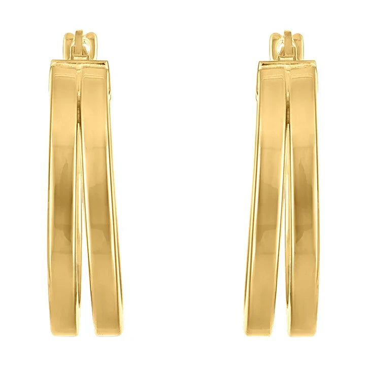 High Polish Double Row Hoop Earrings in Yellow Gold