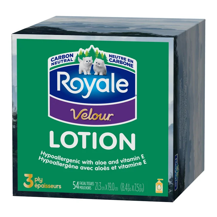 Royale Velour Lotion Facial Tissues, 24 Cube Boxes, 54 Sheets Per Box