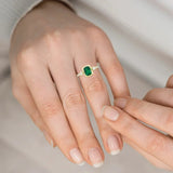 Cushion Cut Lab Created Emerald and Diamond Ring (0.16 ctw)