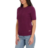 Halston Women's Short Sleeve Cotton Cable Sweater