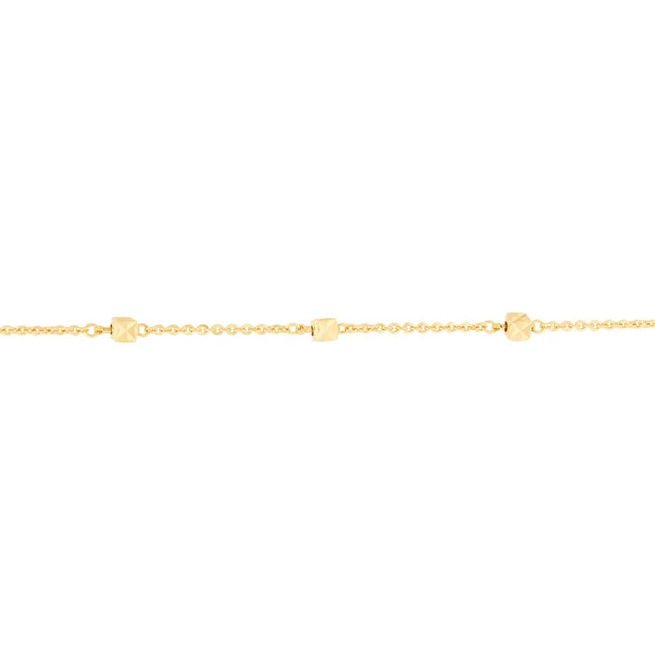 High Polish and Diamond Cut Cube Station Popcorn Chain in Yellow Gold