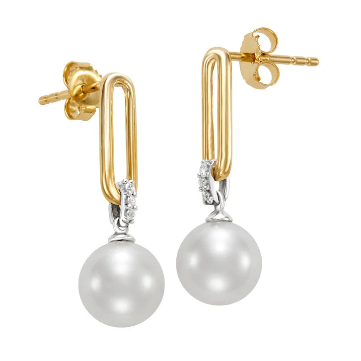 8 – 8.5 mm Cultured Freshwater Pearl and Diamond Earrings (0.03 ctw)