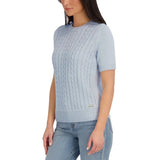 Halston Women's Short Sleeve Cotton Cable Sweater