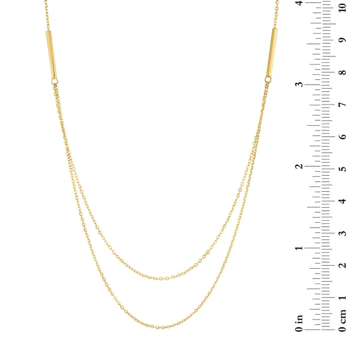 High Polish Station Bar 2 Layer Necklace in Yellow Gold
