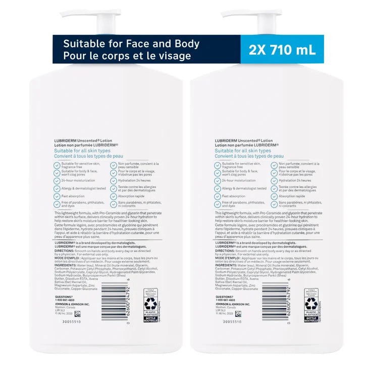 Lubriderm Unscented Lotion, 2 x 710 mL