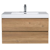 SERA CAPRI Textured Oak Finish Wall-Hung Vanity with Glossy White Polymarble Countertop