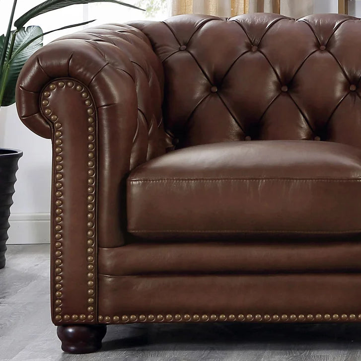 Prospera Home Allington 3-piece Top Grain Leather Chesterfield Living Room Set
