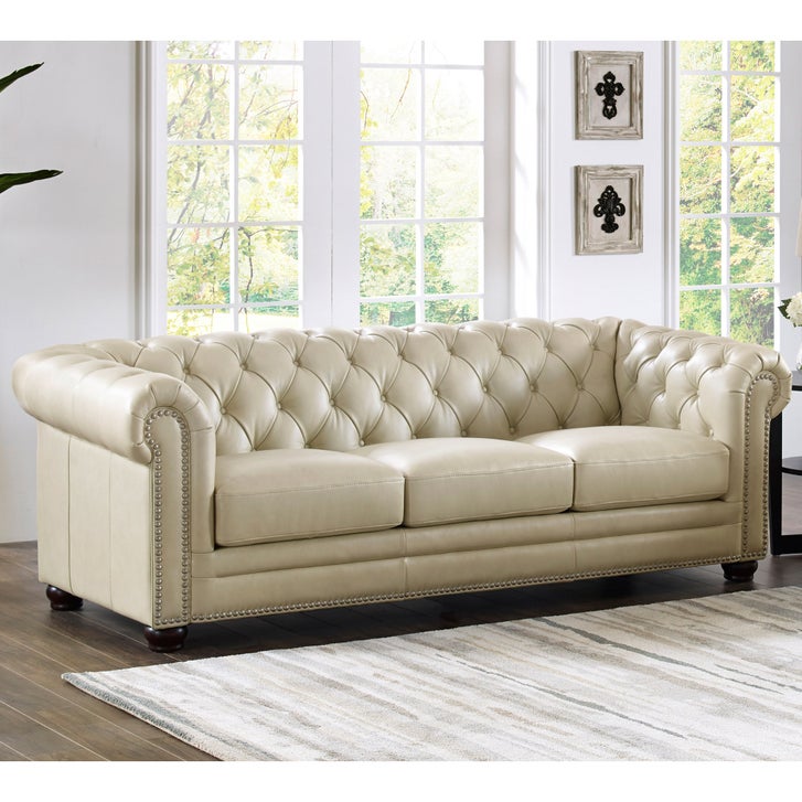 Prospera Home Allington 3-piece Top Grain Leather Chesterfield Living Room Set
