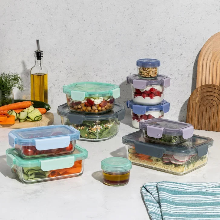 Ello Colour Lock Mixed Glass Food Storage Set, 20-piece