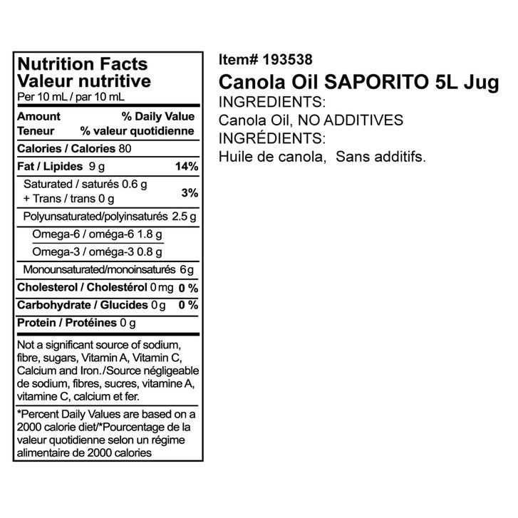 Saporito Canola Oil, 5 L
