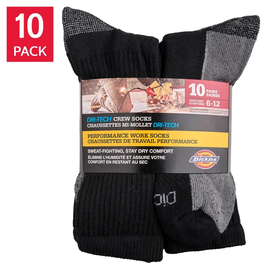 Dickies Men's Dri-Tech Crew Socks, 10-pair