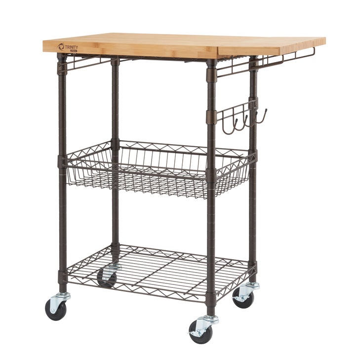 Trinity Pro Storage Expandable Bamboo Kitchen Cart
