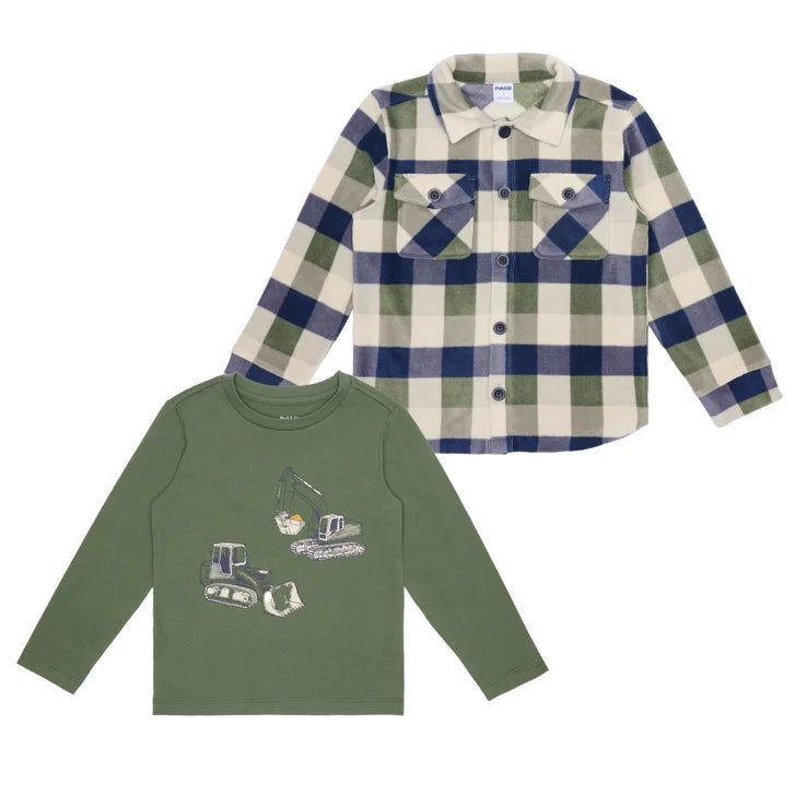 Pekkle Boys' and Girls' Micro Polar Long Sleeve Fleece Shirt and Tee, 2-piece