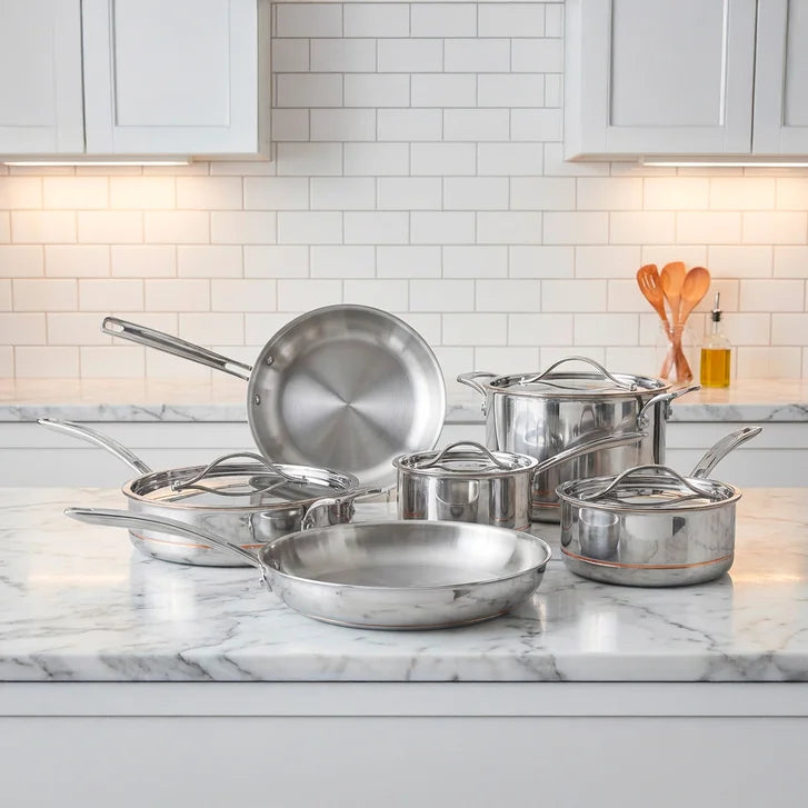 Kirkland Signature 5-ply Clad Stainless Cookware Set, 10-pieces