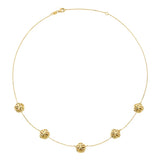 Diamond Cut Five Flower Station Necklace in Yellow Gold