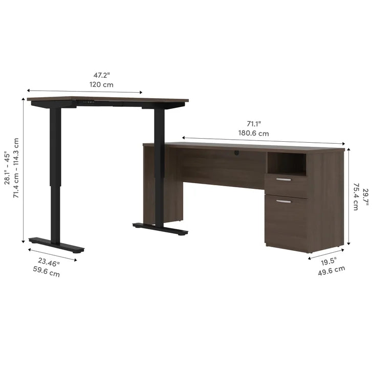 Bestar Upstand 2-piece L-shaped Workstation with Height Adjustable Desk